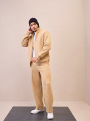 Men Beige Pintuck Oversize Sweatpants-MSPANT51021