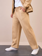 Men Beige Pintuck Oversize Sweatpants-MSPANT51021