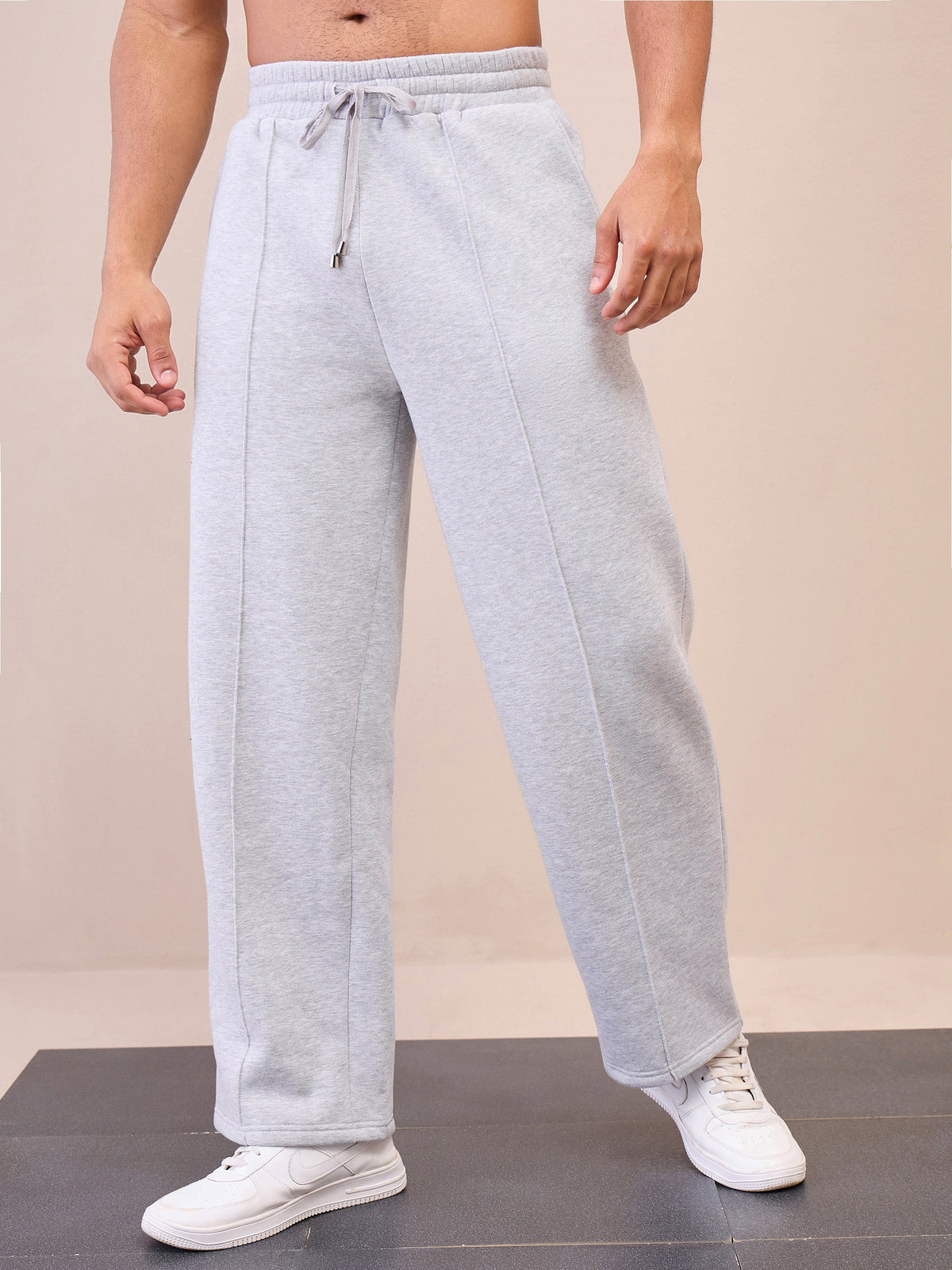 Men Grey Pintuck Oversize Sweatpants-MSPANT51022