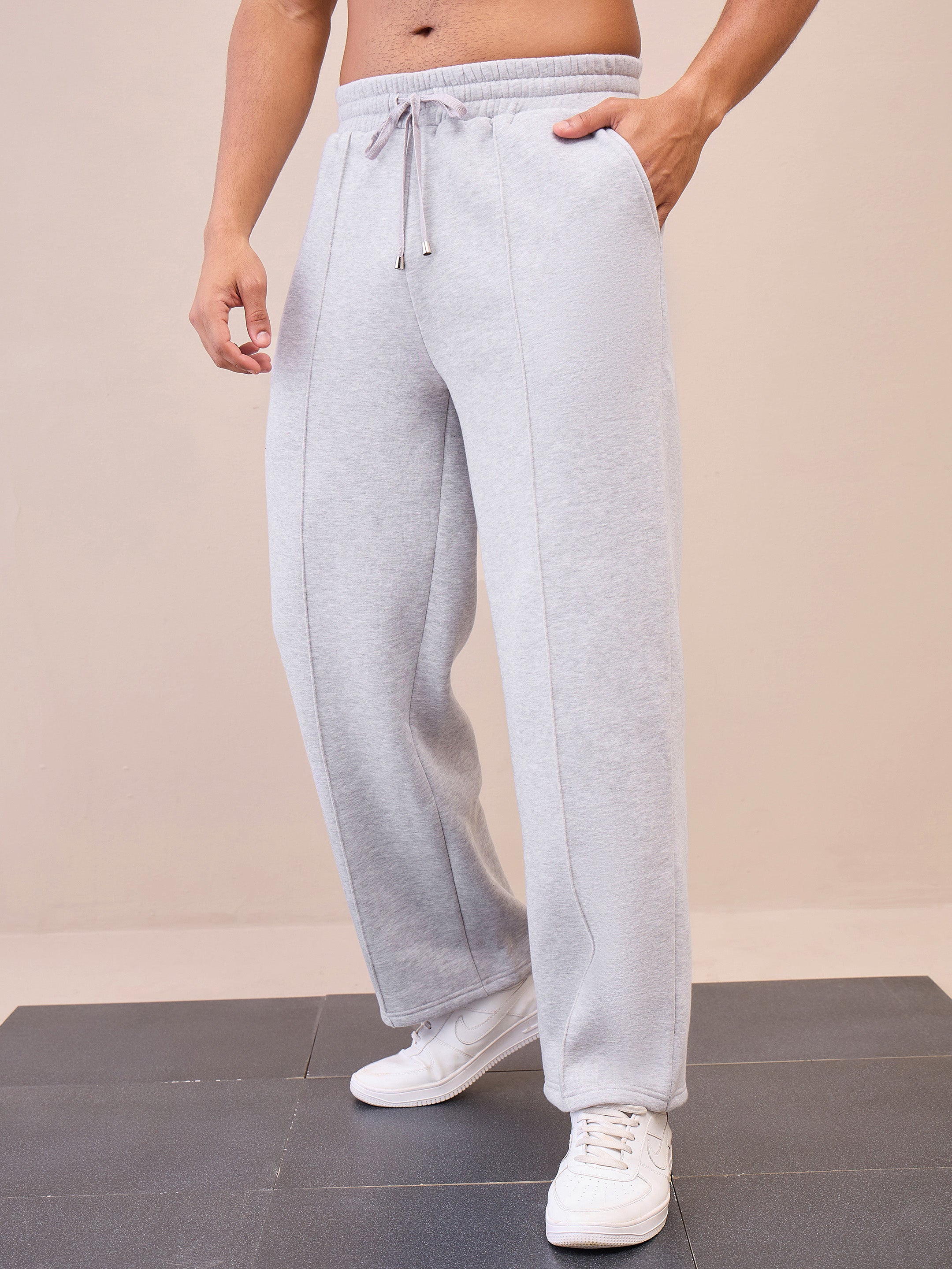 Men Grey Pintuck Oversize Sweatpants-MSPANT51022