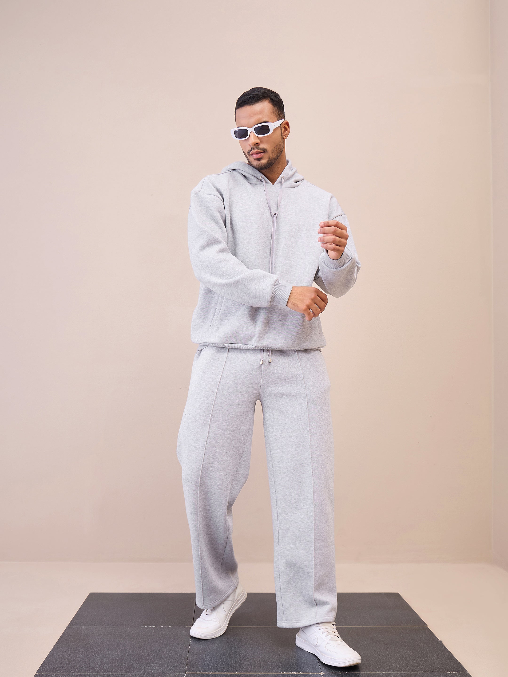 Men Grey Pintuck Oversize Sweatpants-MSPANT51022