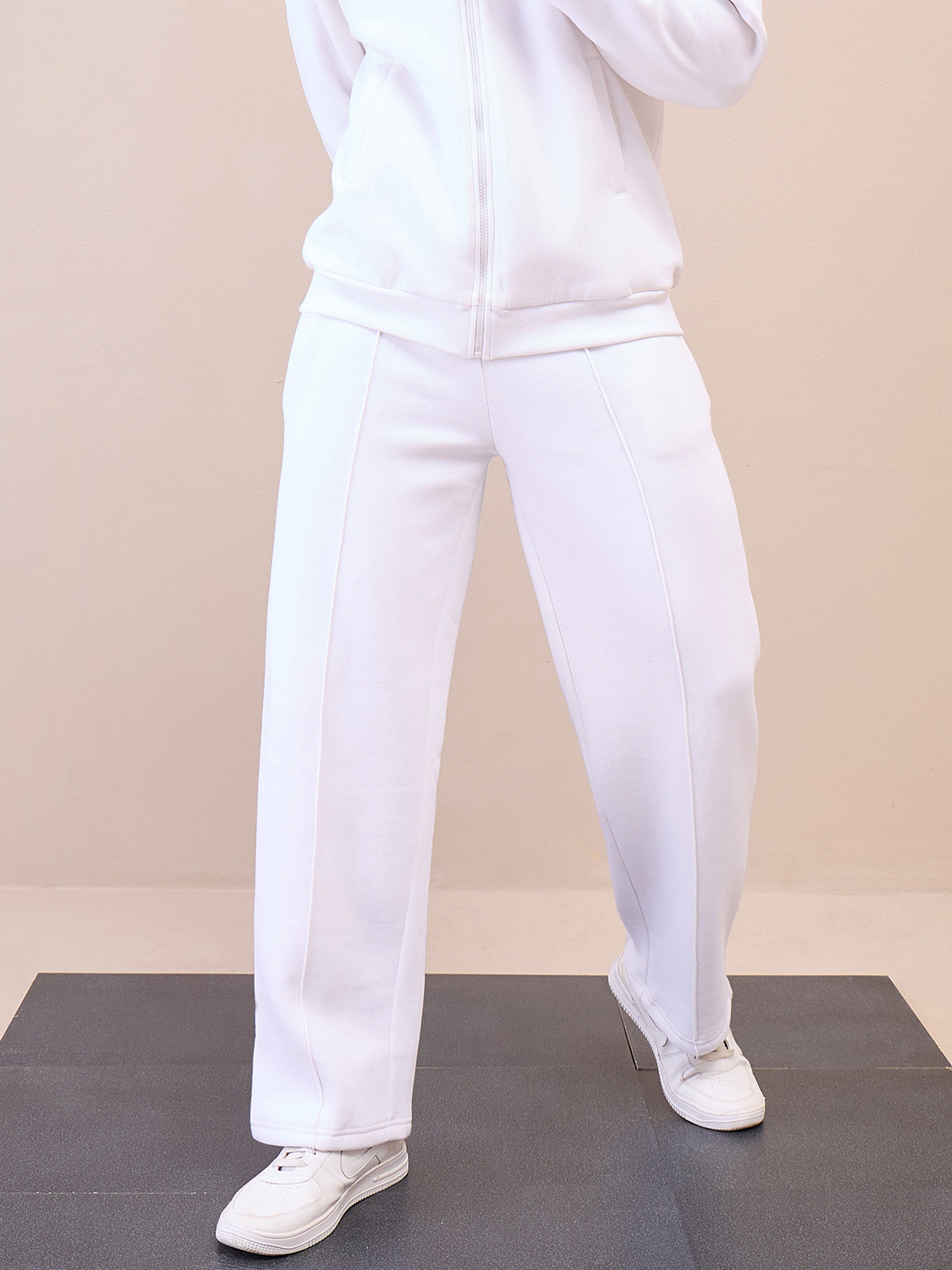 Men White Pintuck Oversize Sweatpants-MSPANT51023