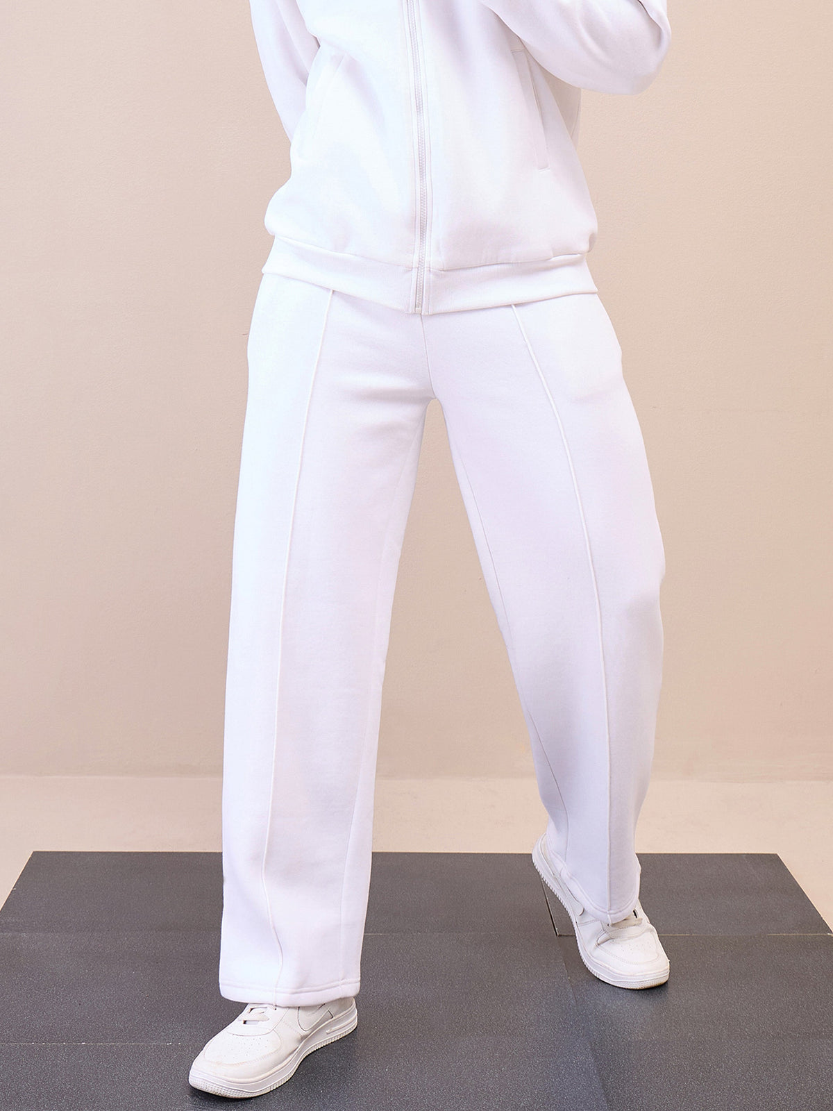 Men White Pintuck Oversize Sweatpants-MSPANT51023