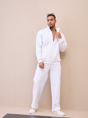Men White Pintuck Oversize Sweatpants-MSPANT51023