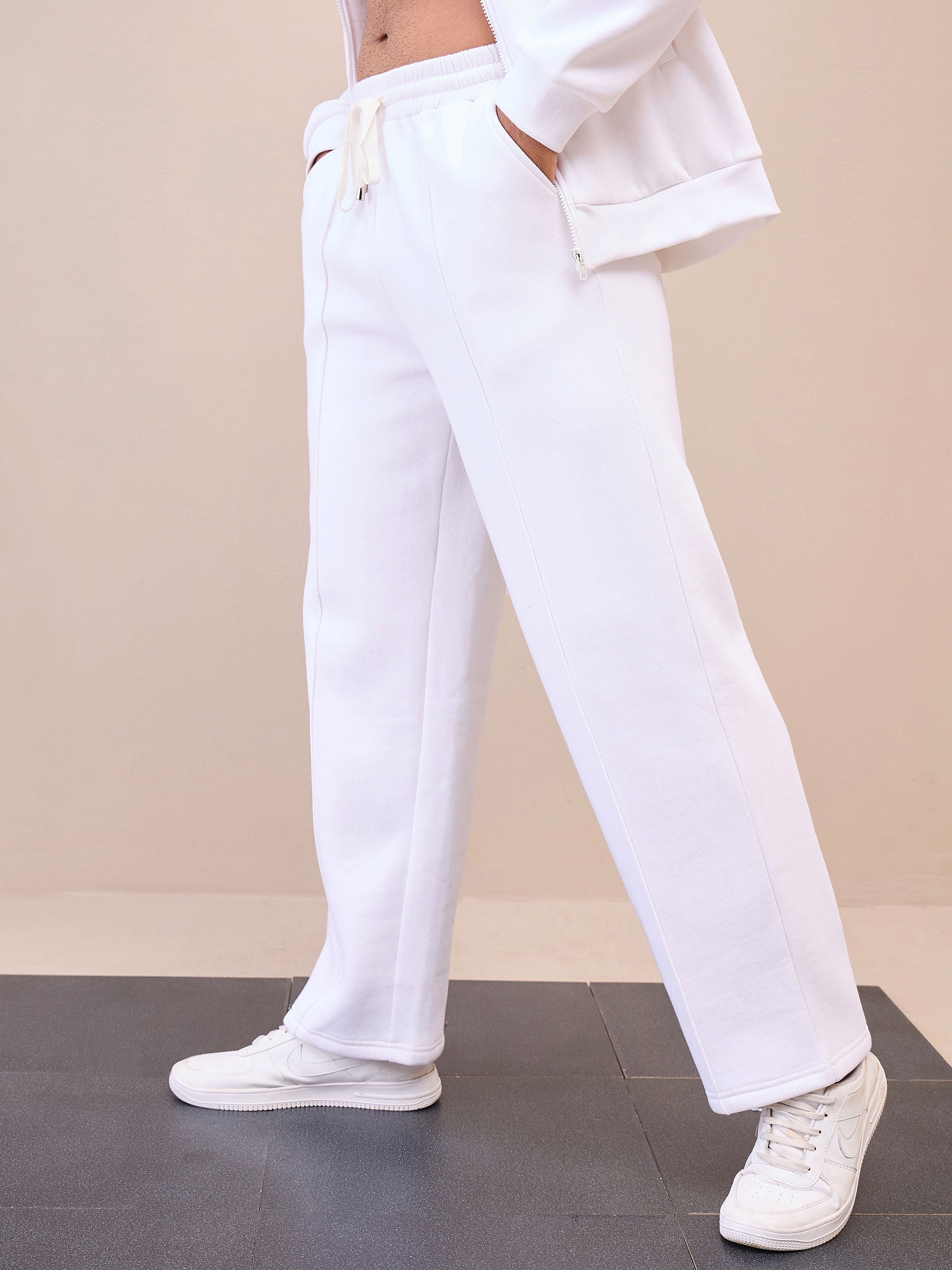 Men White Pintuck Oversize Sweatpants-MSPANT51023