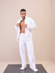 Men White Pintuck Oversize Sweatpants-MSPANT51023