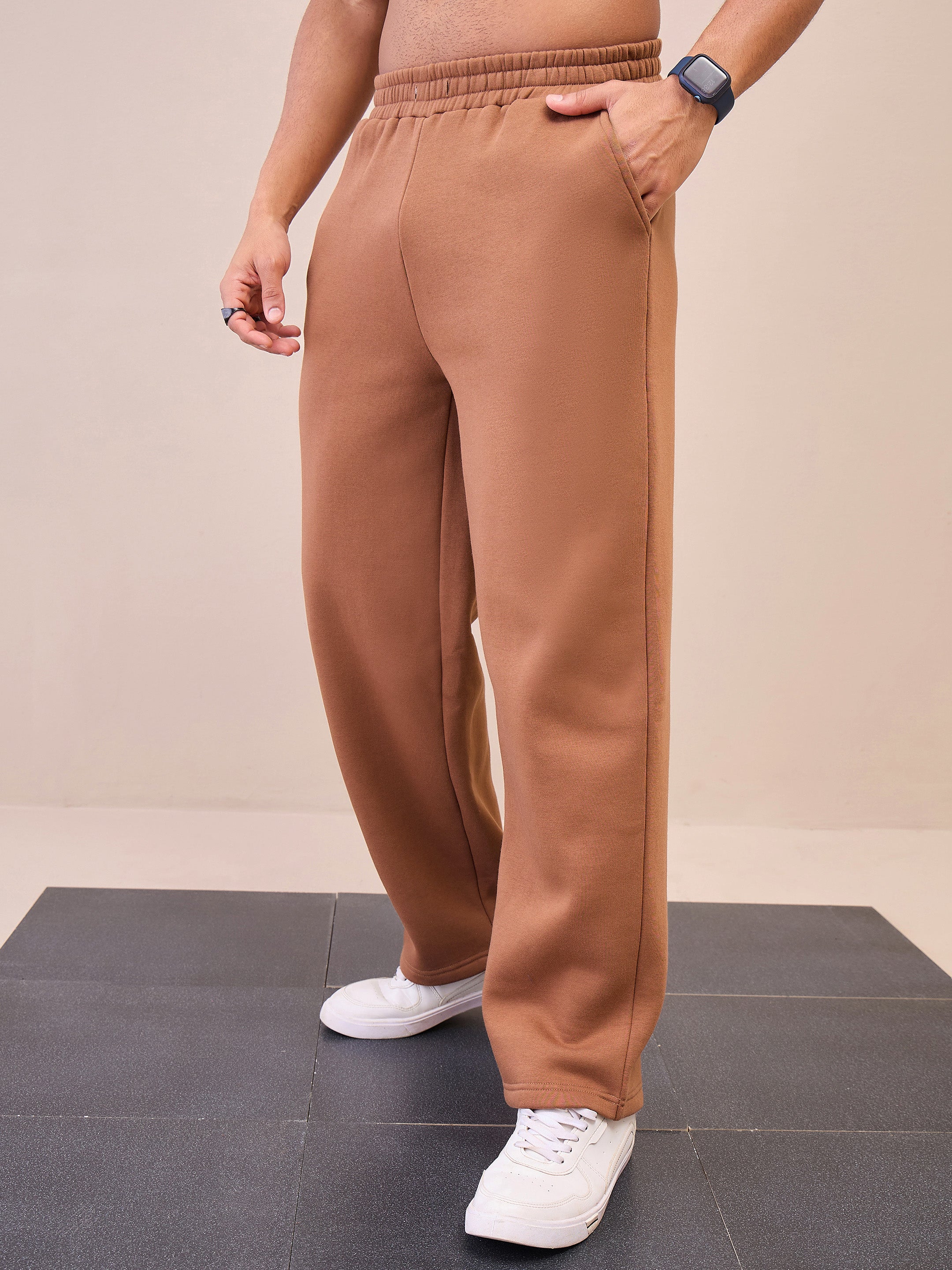 Men Brown Oversize Sweatpants-MSPANT51025