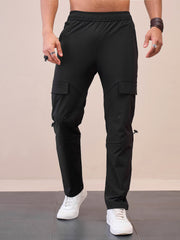 Men Unisex Black Front Pocket Parachute Pants-MSPANT51033