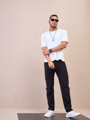 Men Unisex Black Front Pocket Parachute Pants-MSPANT51033
