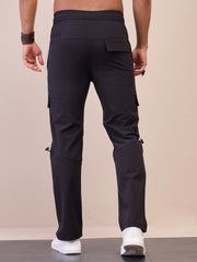 Men Unisex Black Front Pocket Parachute Pants-MSPANT51033