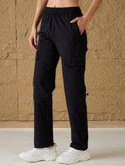 Women Unisex Black Front Pocket Parachute Pants-MSPANT51033