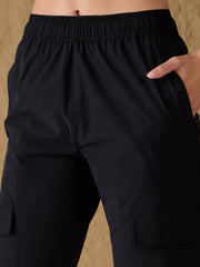 Women Unisex Black Front Pocket Parachute Pants-MSPANT51033
