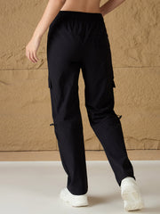Women Unisex Black Front Pocket Parachute Pants-MSPANT51033
