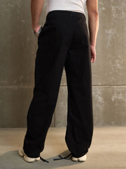 Men Black Twill Facing Detail Wide Leg Cargo Pants-MSPANT51110