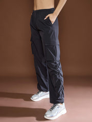 Unisex Dark Grey Side Ruched Baggy Parachute Pants-MSPANT51116