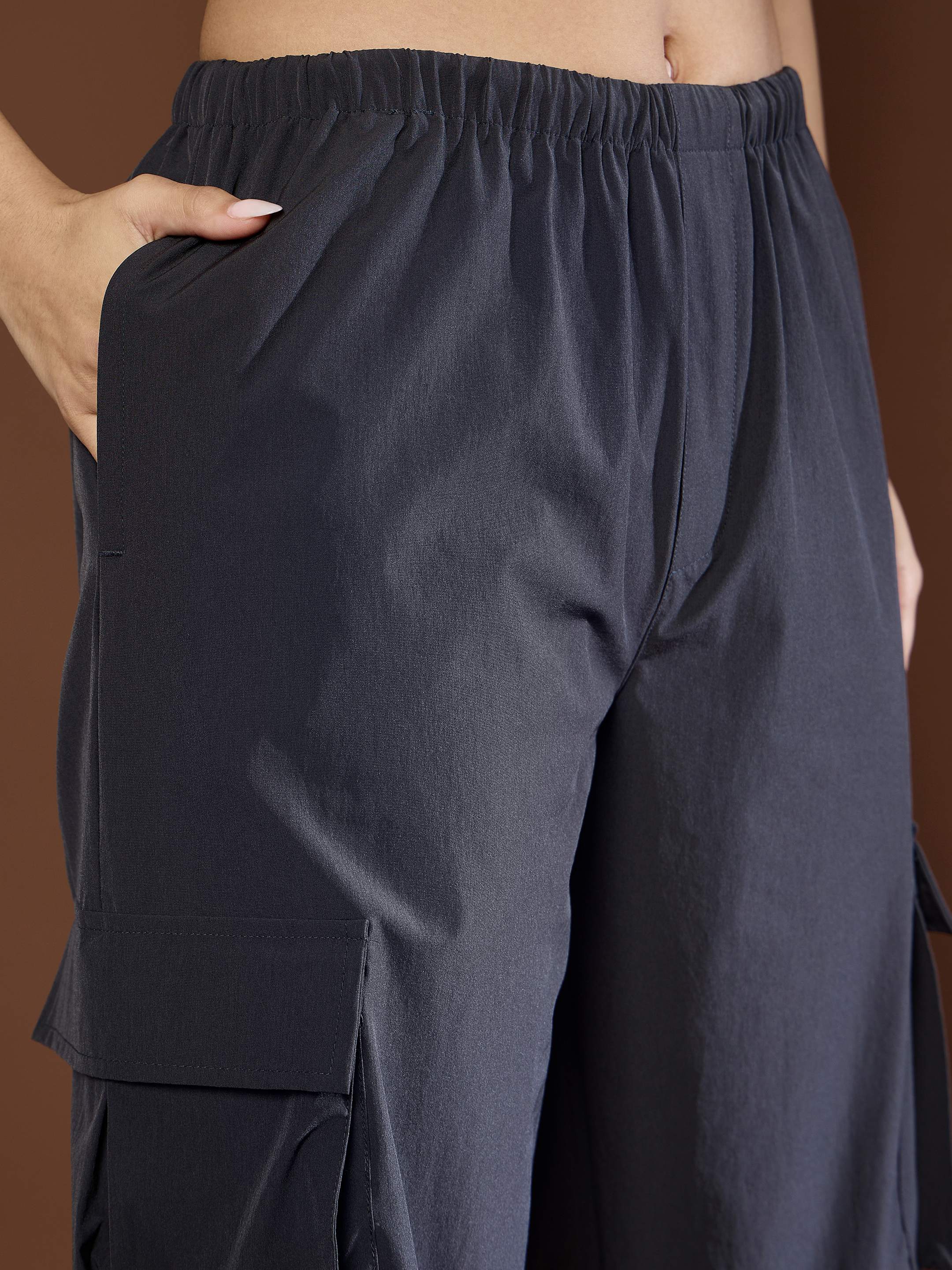 Unisex Dark Grey Side Ruched Baggy Parachute Pants-MSPANT51116