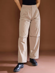 Women Unisex Taupe Front Dart Baggy Parachute Pants-MSPANT51120-Taupe