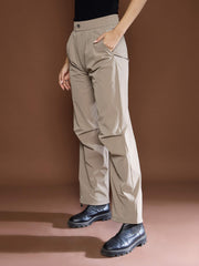 Unisex Taupe Front Dart Baggy Parachute Pants-MSPANT51120