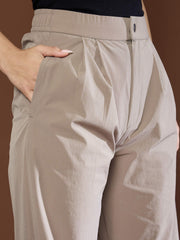 Women Unisex Taupe Front Dart Baggy Parachute Pants-MSPANT51120-Taupe