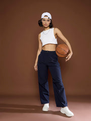 Women Unisex Navy Front Dart Baggy Parachute Pants-MSPANT51121-Navy