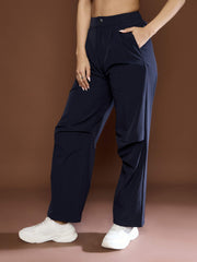 Women Unisex Navy Front Dart Baggy Parachute Pants-MSPANT51121-Navy