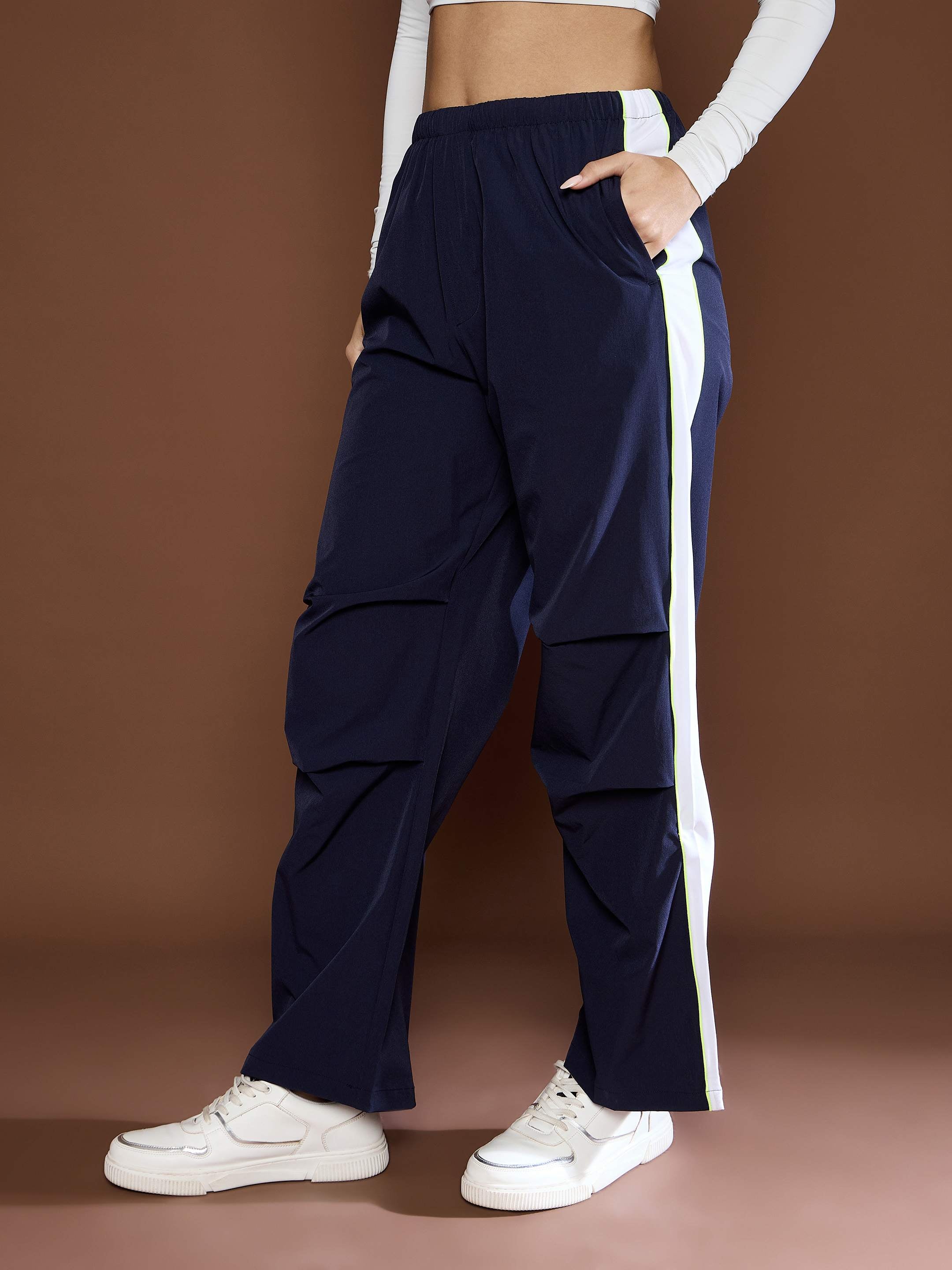 Unisex Navy Side Panel Baggy Parachute Pants-MSPANT51123