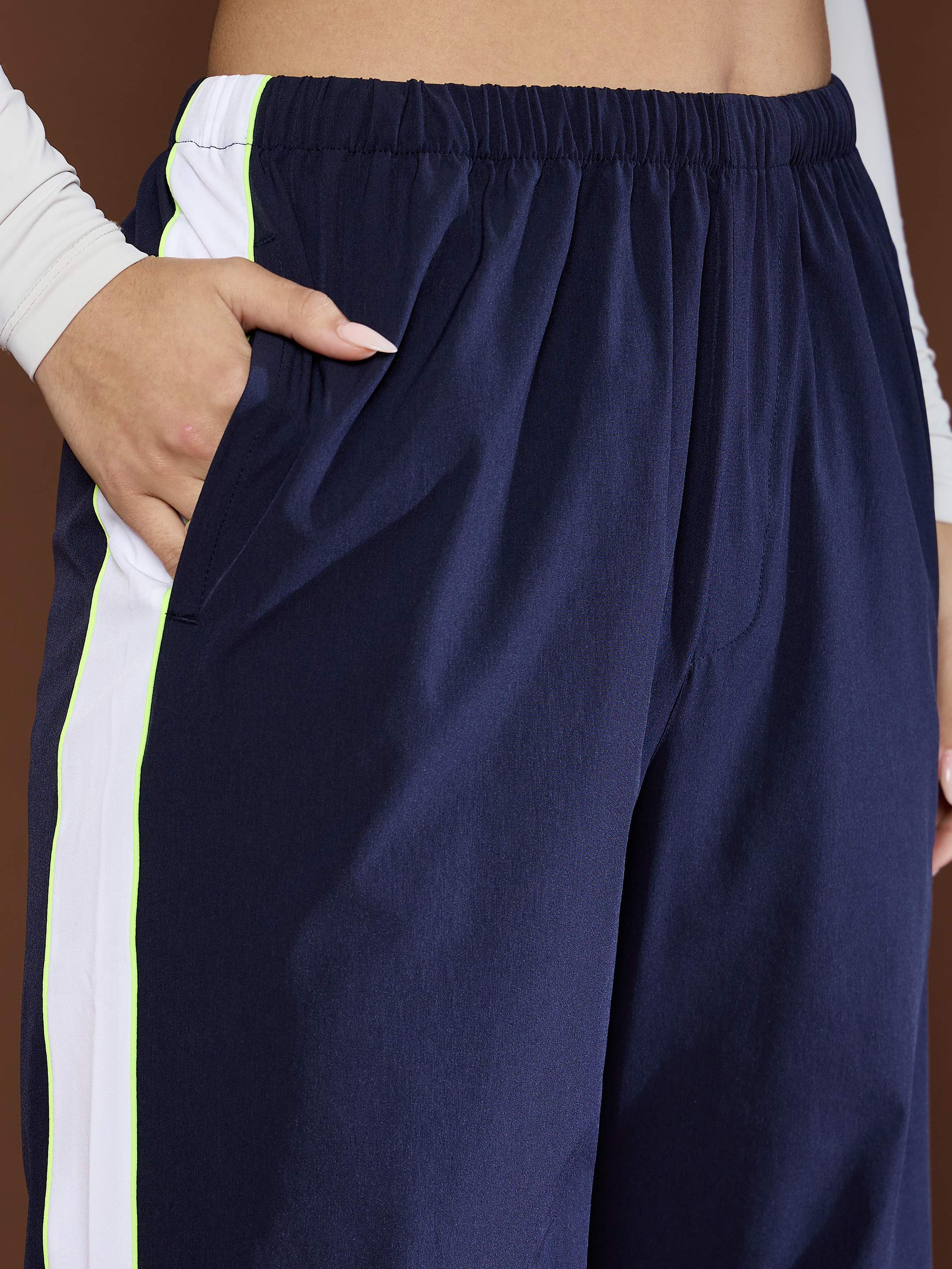 Unisex Navy Side Panel Baggy Parachute Pants-MSPANT51123