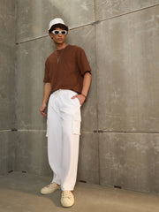 Men White Side Pocket Wide Leg Pants-MSPANT51128