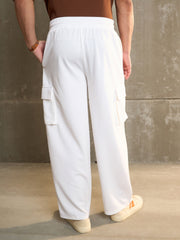 Men White Side Pocket Wide Leg Pants-MSPANT51128