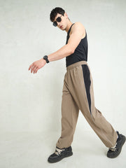 Unisex Taupe Color Block Side Seam Parachute Pants-MSPANT51227