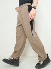 Unisex Taupe Color Block Side Seam Parachute Pants-MSPANT51227