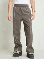 Unisex Dark Grey Piping Detail Baggy Parachute Pants-MSPANT51229