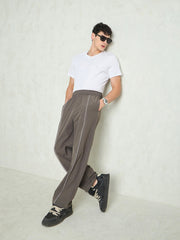 Unisex Dark Grey Piping Detail Baggy Parachute Pants-MSPANT51229