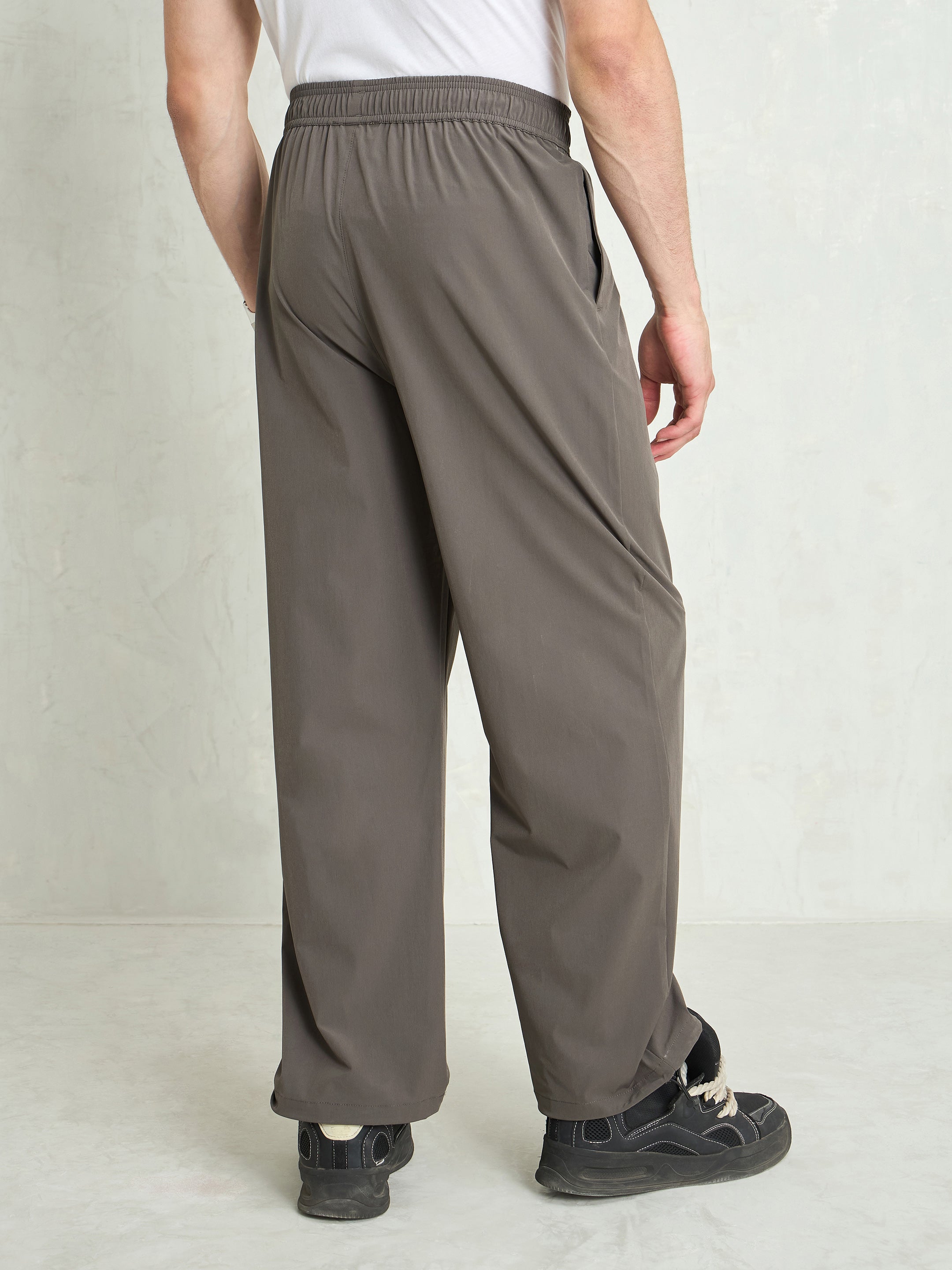 Unisex Dark Grey Piping Detail Baggy Parachute Pants-MSPANT51229