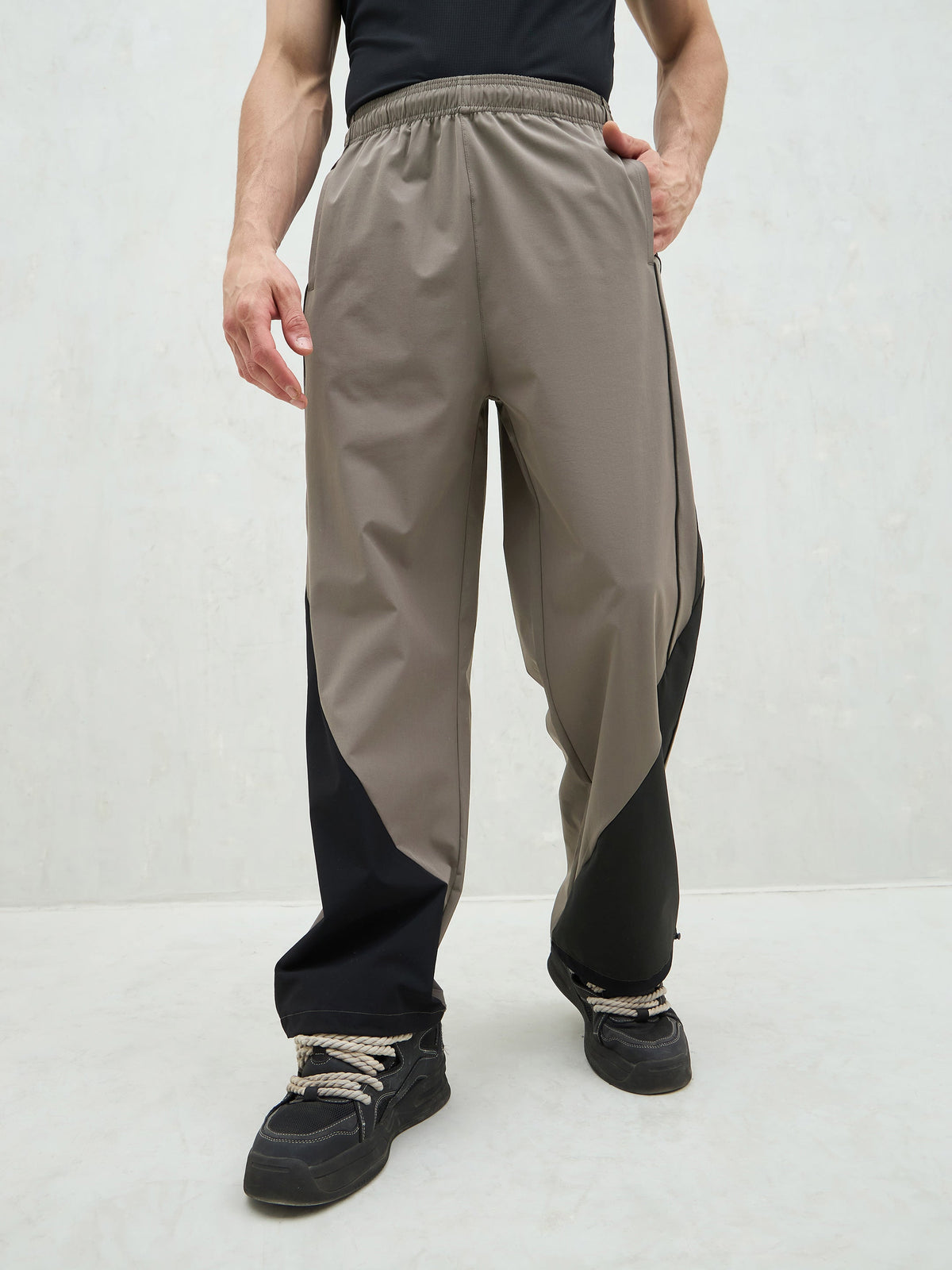 Unisex Dark Grey Bottom Color Block Baggy Parachute Pants-MSPANT51230