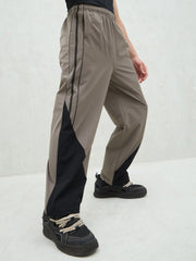 Unisex Dark Grey Bottom Color Block Baggy Parachute Pants-MSPANT51230