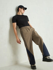 Unisex Taupe Bottom Color Block Baggy Parachute Pants-MSPANT51231
