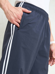 Unisex Navy Blue Piping Detail Baggy Parachute Pants-MSPANT51233