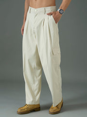 Men Off White Side Flap Pocket Relax Fit Korean Trouser-MSPANT51304