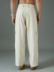 Men Off White Side Flap Pocket Relax Fit Korean Trouser-MSPANT51304