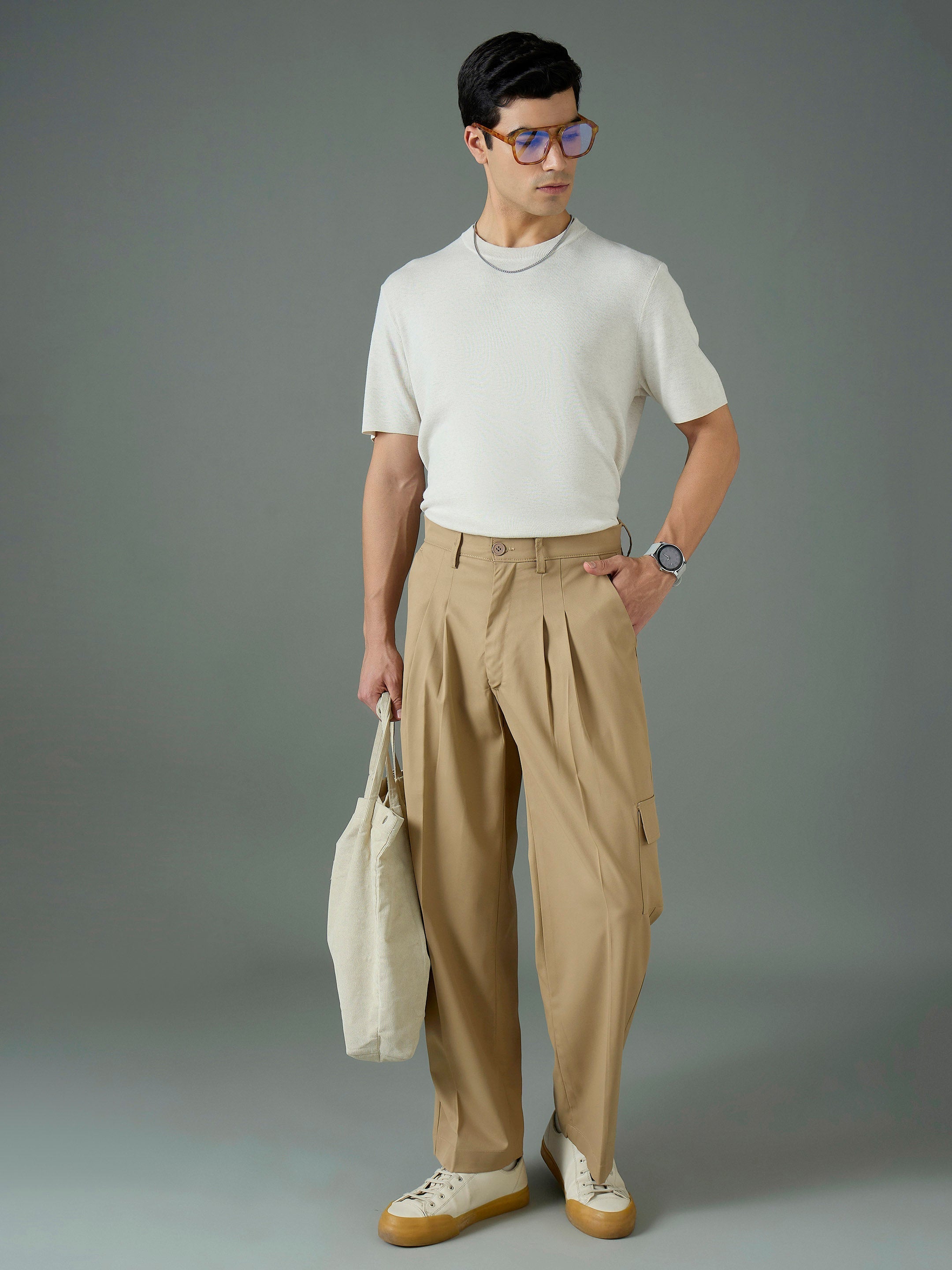 Men Khaki Side Flap Pocket Relax Fit Korean Trouser-MSPANT51305