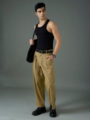 Men Khaki Front Pleat Relax Fit Korean Trouser-MSPANT51306