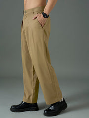Men Khaki Front Pleat Relax Fit Korean Trouser-MSPANT51306