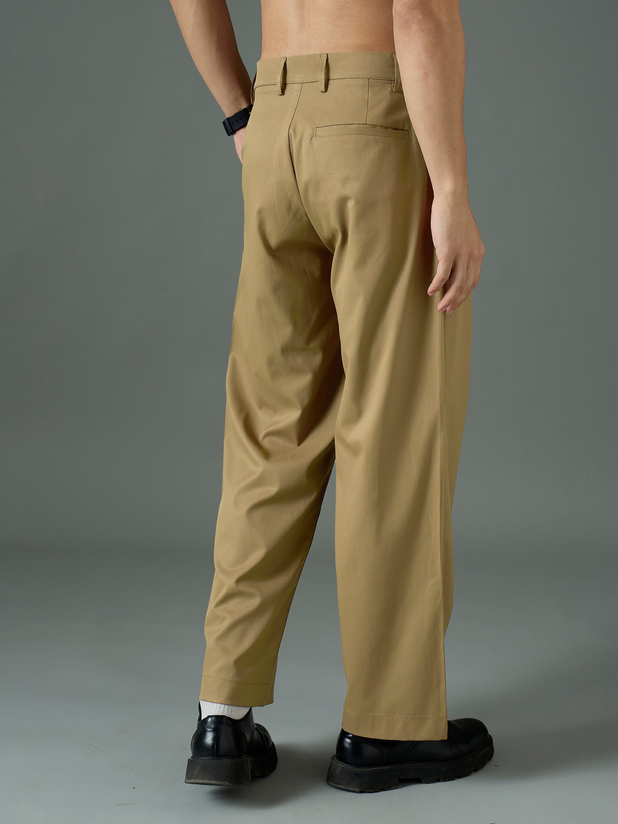 Men Khaki Front Pleat Relax Fit Korean Trouser-MSPANT51306