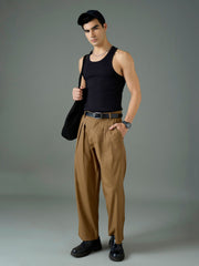 Men Dark Brown Front Pleat Relax Fit Korean Trouser-MSPANT51307