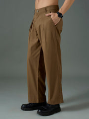 Men Dark Brown Front Pleat Relax Fit Korean Trouser-MSPANT51307