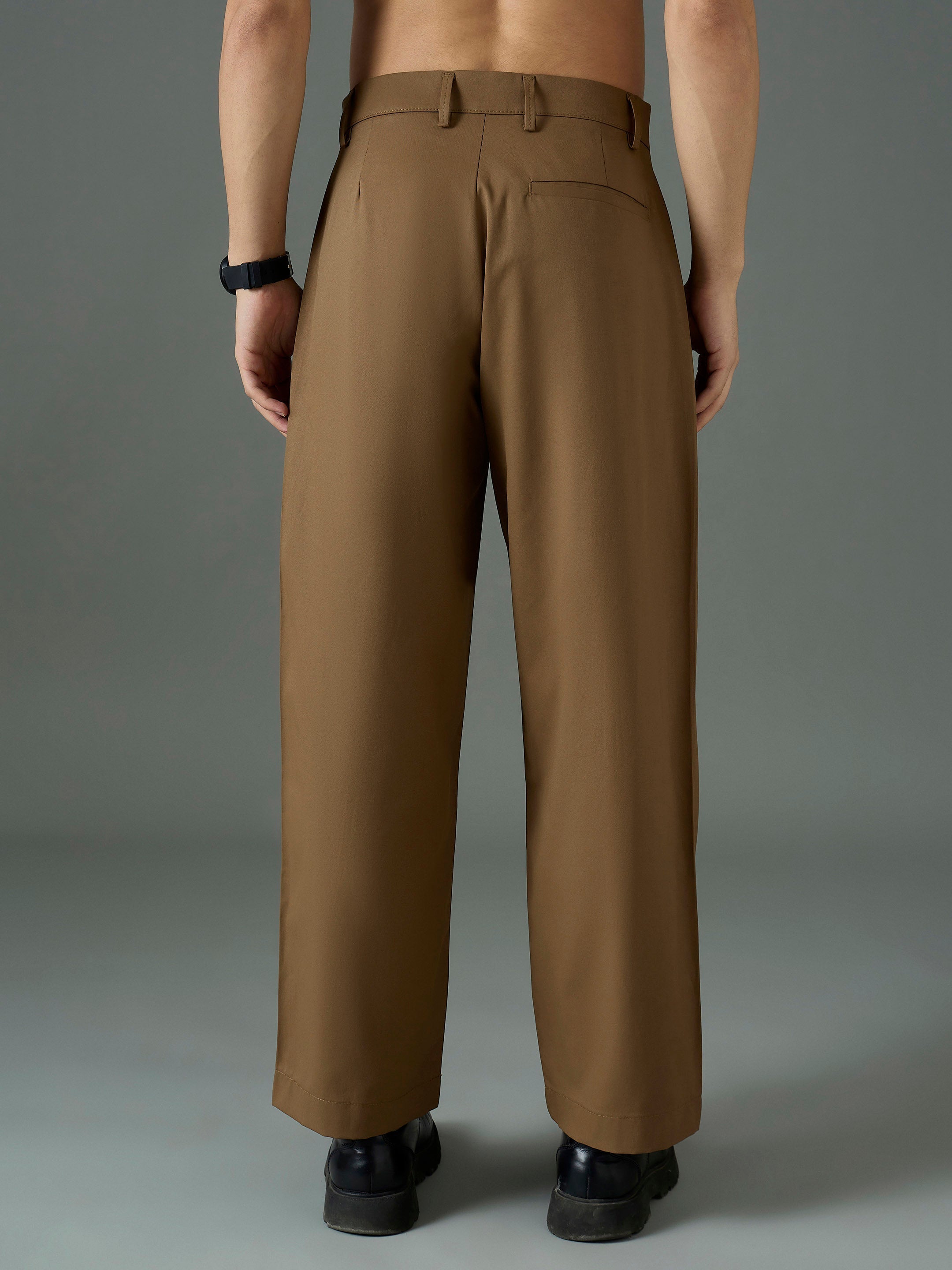 Men Dark Brown Front Pleat Relax Fit Korean Trouser-MSPANT51307
