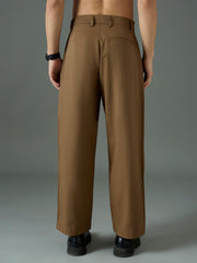 Men Dark Brown Front Pleat Relax Fit Korean Trouser-MSPANT51307