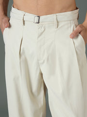 Men Off White Front Belt Relax Fit Korean Trouser-MSPANT51308