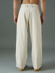 Men Off White Front Belt Relax Fit Korean Trouser-MSPANT51308